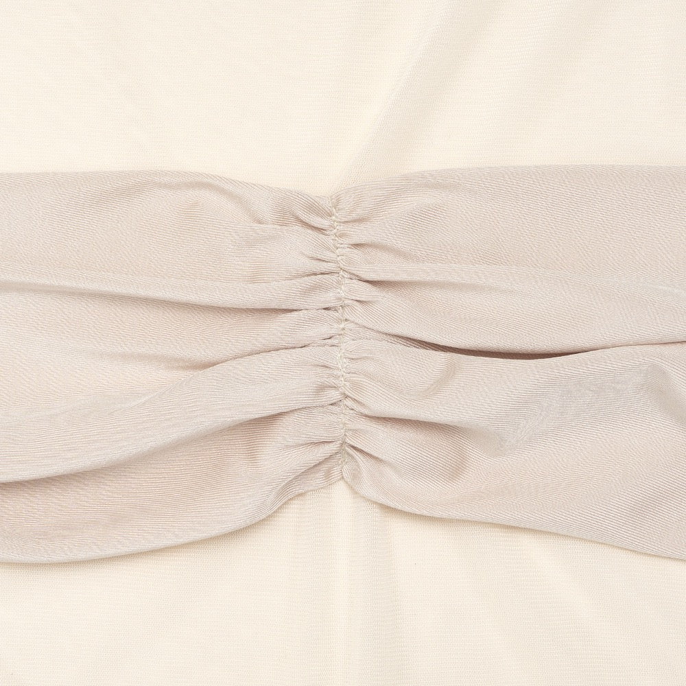 Maxi turtleneck dress in shiny fabric with ruching and mesh design - Liana