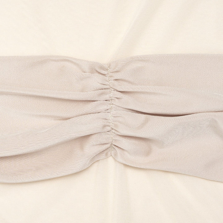 Maxi turtleneck dress in shiny fabric with ruching and mesh design - Liana