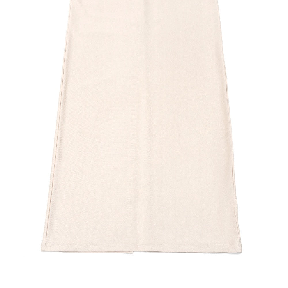 Maxi turtleneck dress in shiny fabric with ruching and mesh design - Liana
