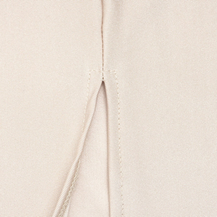 Maxi turtleneck dress in shiny fabric with ruching and mesh design - Liana