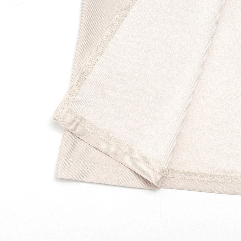 Maxi turtleneck dress in shiny fabric with ruching and mesh design - Liana