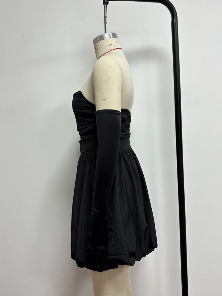 Mia - Strapless balloon mini dress with glove embellishment