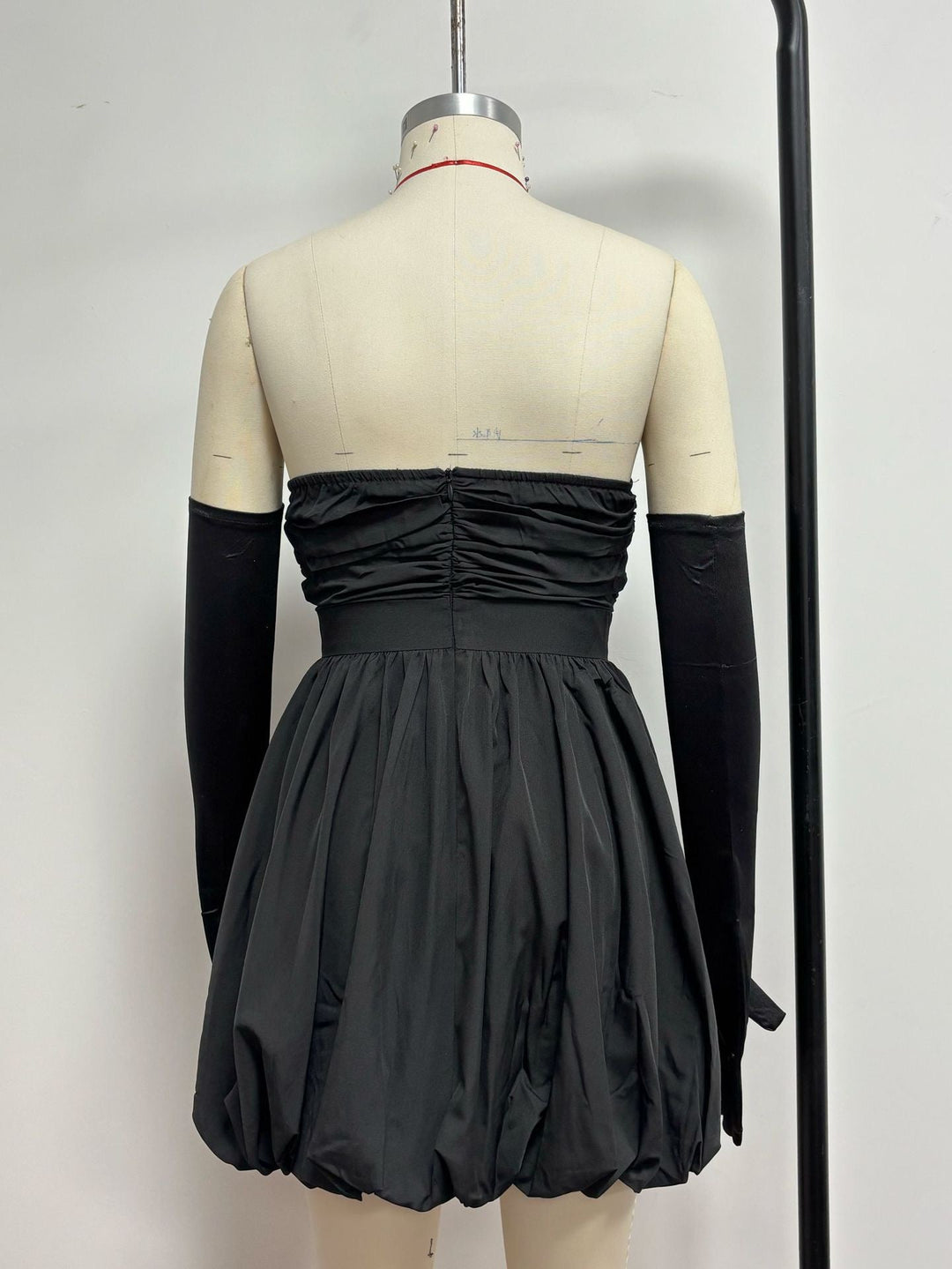 Mia - Strapless balloon mini dress with glove embellishment