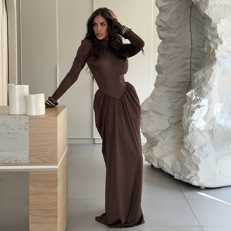 Maxi turtleneck dress with ruching design - Dalit