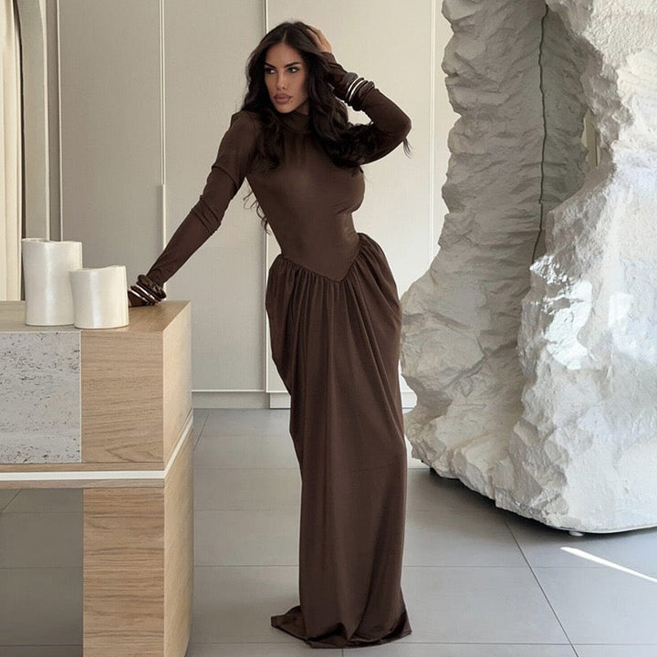 Maxi turtleneck dress with ruching design - Dalit