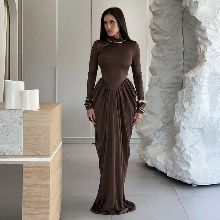 Maxi turtleneck dress with ruching design - Dalit