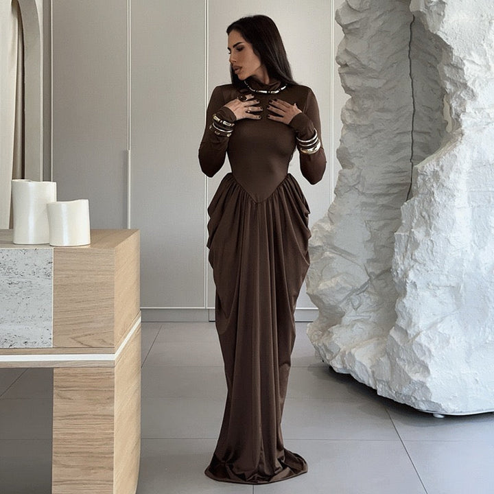 Maxi turtleneck dress with ruching design - Dalit