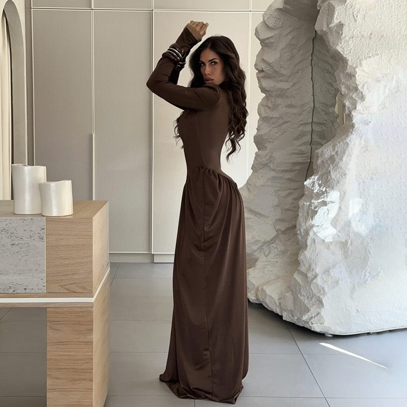 Maxi turtleneck dress with ruching design - Dalit