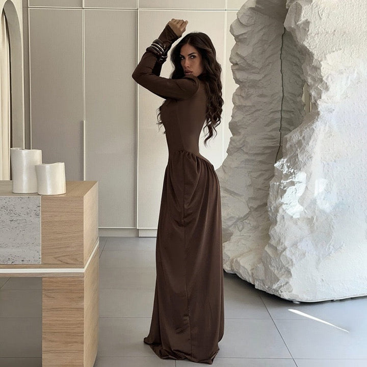 Maxi turtleneck dress with ruching design - Dalit