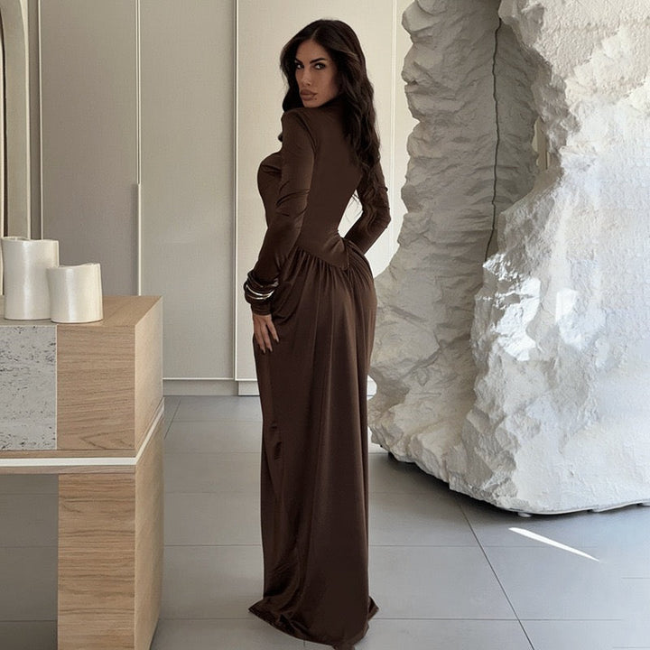 Maxi turtleneck dress with ruching design - Dalit