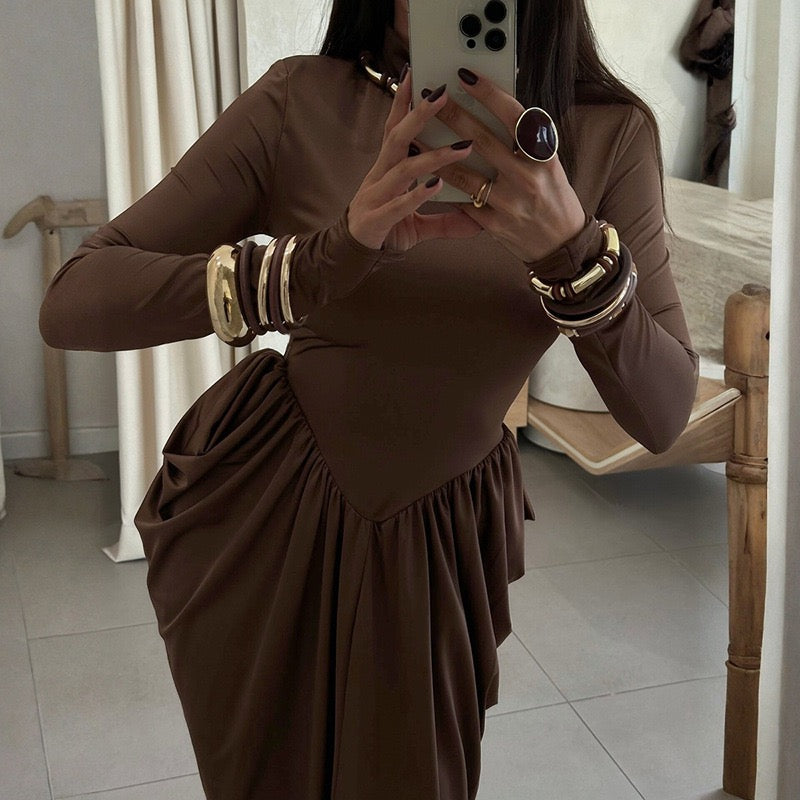 Maxi turtleneck dress with ruching design - Dalit