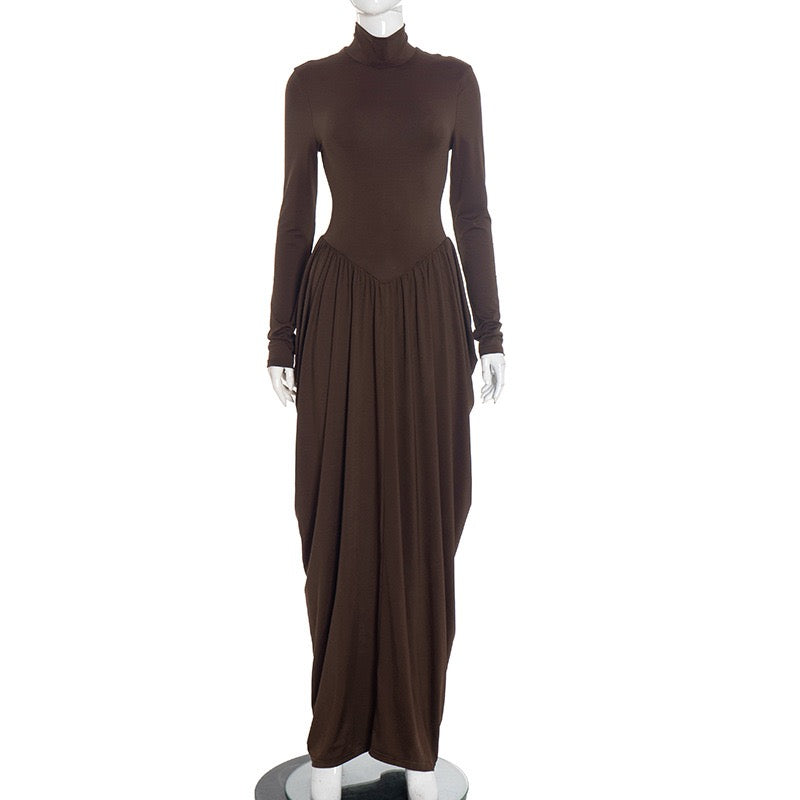 Maxi turtleneck dress with ruching design - Dalit