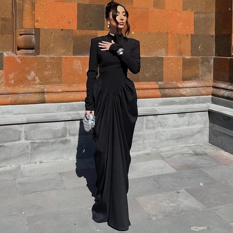 Maxi turtleneck dress with ruching design - Dalit