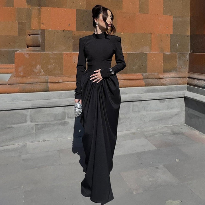 Maxi turtleneck dress with ruching design - Dalit