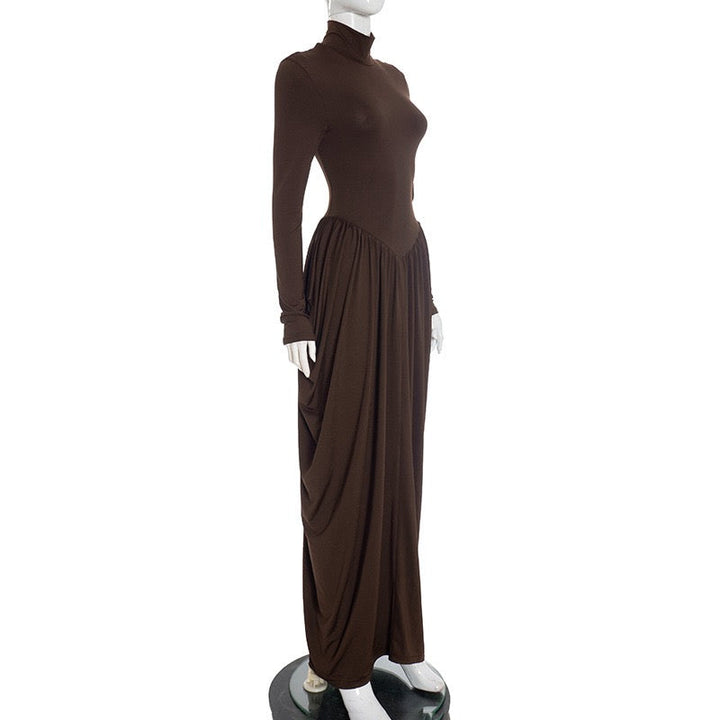 Maxi turtleneck dress with ruching design - Dalit