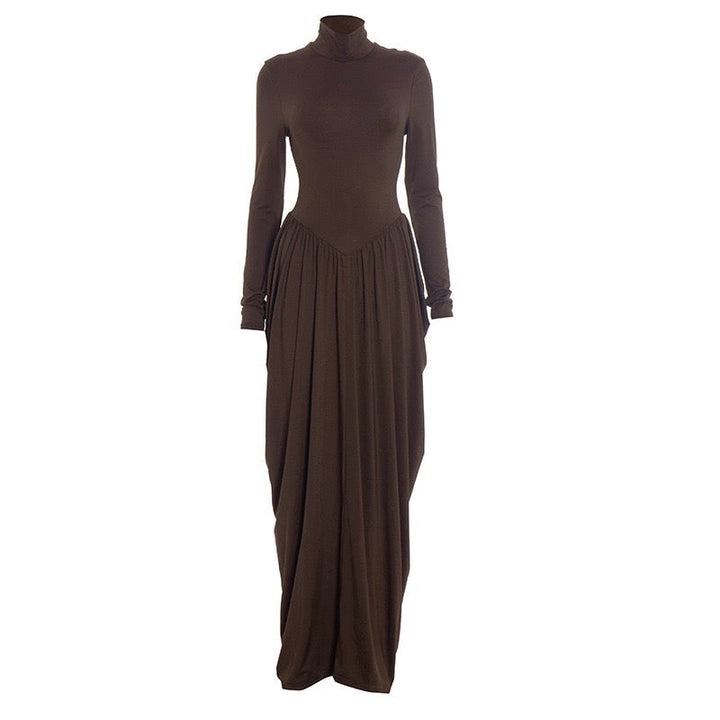 Maxi turtleneck dress with ruching design - Dalit