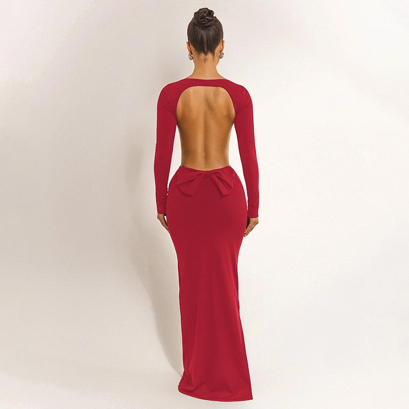 Maxi dress with open back and bow decoration - Joy