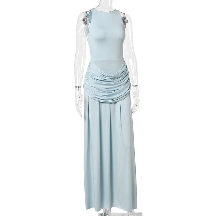 Maxi dress with pleat embellishments and a slit design – Julie