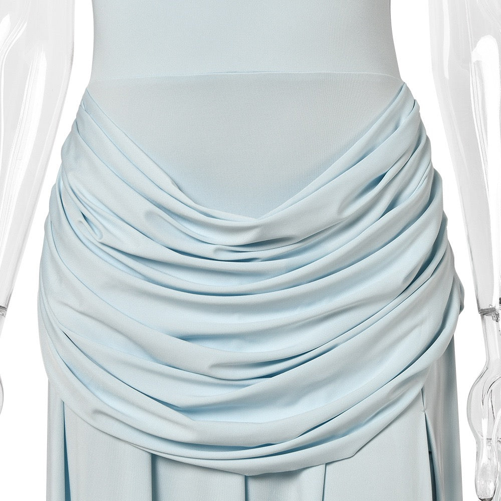 Maxi dress with pleat embellishments and a slit design – Julie