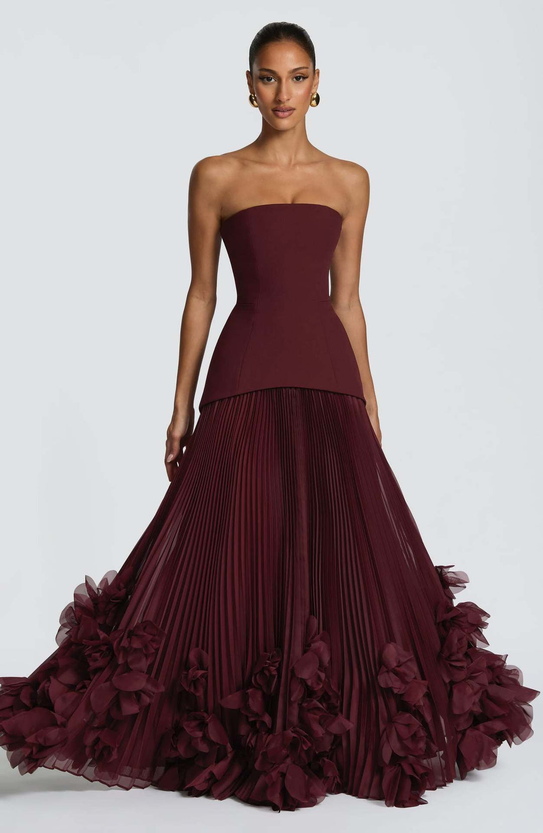 Strapless maxi dress with a 3D floral design – fifi