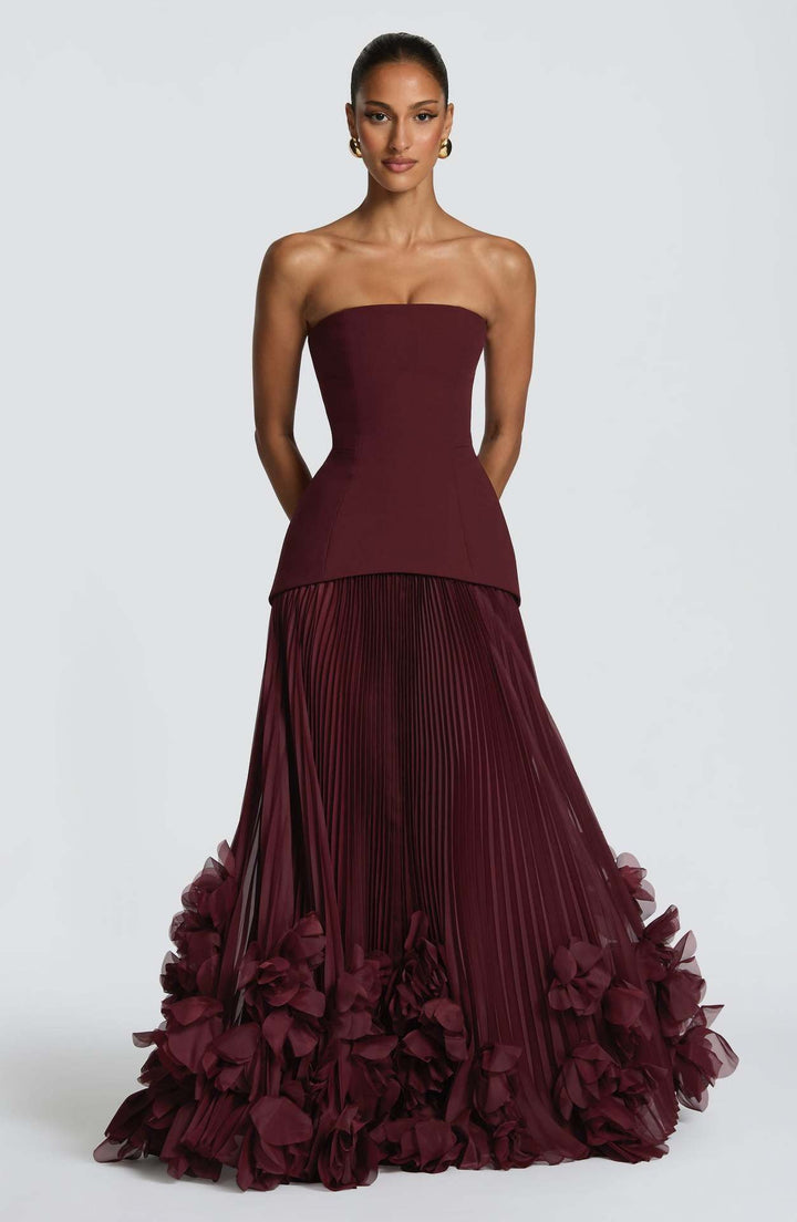 Strapless maxi dress with a 3D floral design – fifi