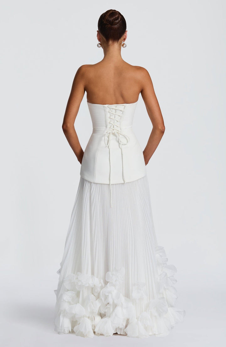 Strapless maxi dress with a 3D floral design – fifi