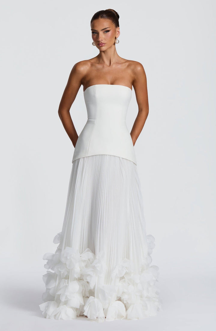Strapless maxi dress with a 3D floral design – fifi