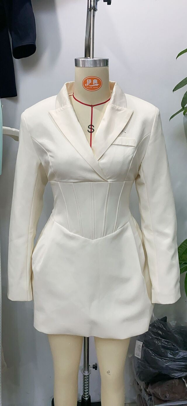 Tailored Mini Dress with Back Tie for Waist Fitting - MARIOLA