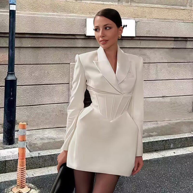 Tailored Mini Dress with Back Tie for Waist Fitting - MARIOLA