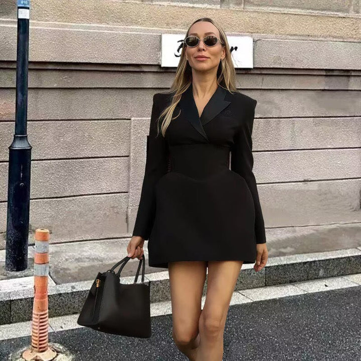 Tailored Mini Dress with Back Tie for Waist Fitting - MARIOLA