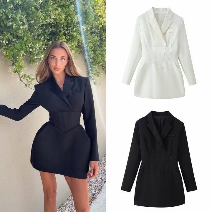 Tailored Mini Dress with Back Tie for Waist Fitting - MARIOLA