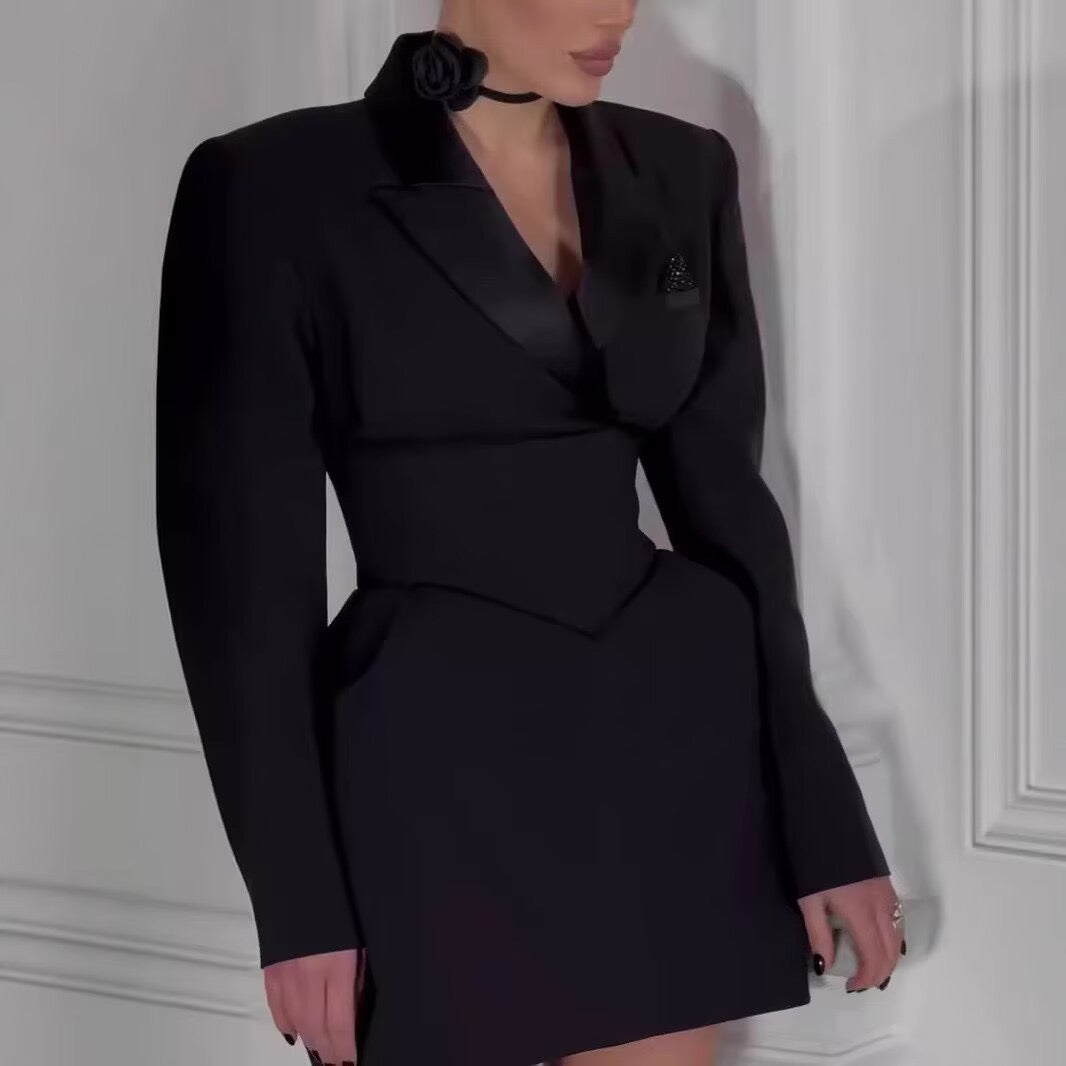 Tailored Mini Dress with Back Tie for Waist Fitting - MARIOLA