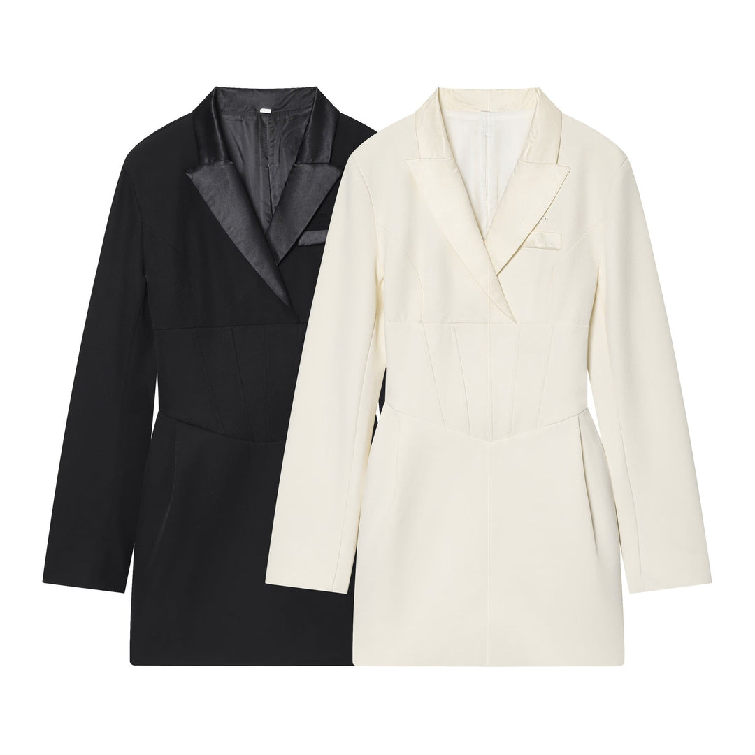 Tailored Mini Dress with Back Tie for Waist Fitting - MARIOLA