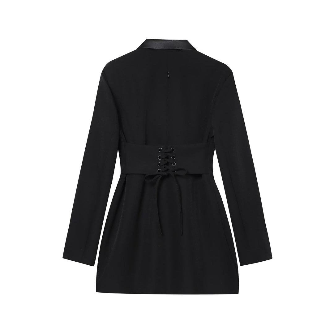 Tailored Mini Dress with Back Tie for Waist Fitting - MARIOLA