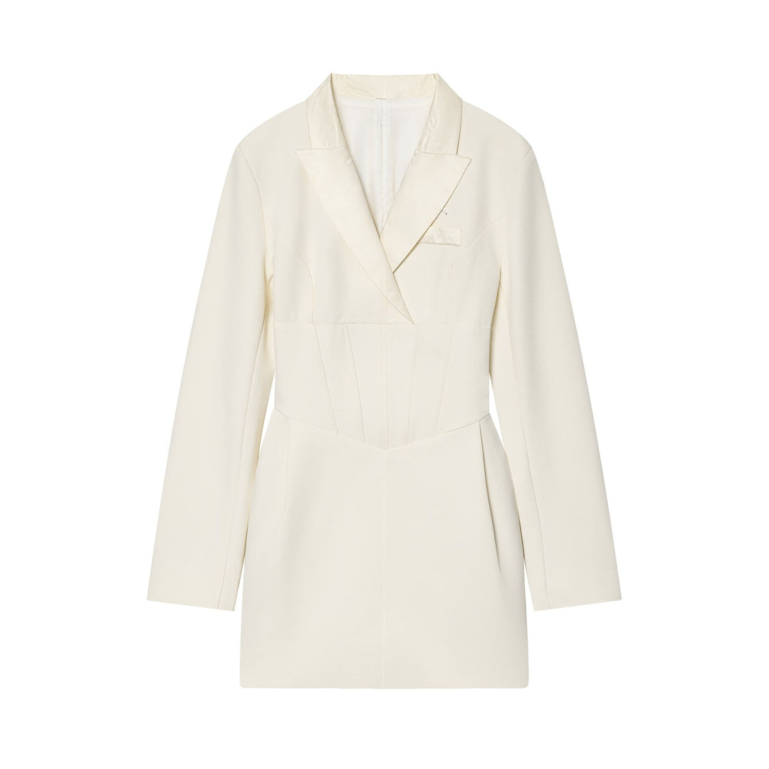 Tailored Mini Dress with Back Tie for Waist Fitting - MARIOLA