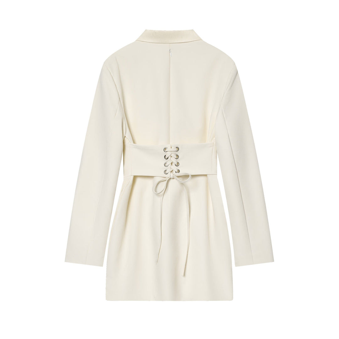 Tailored Mini Dress with Back Tie for Waist Fitting - MARIOLA