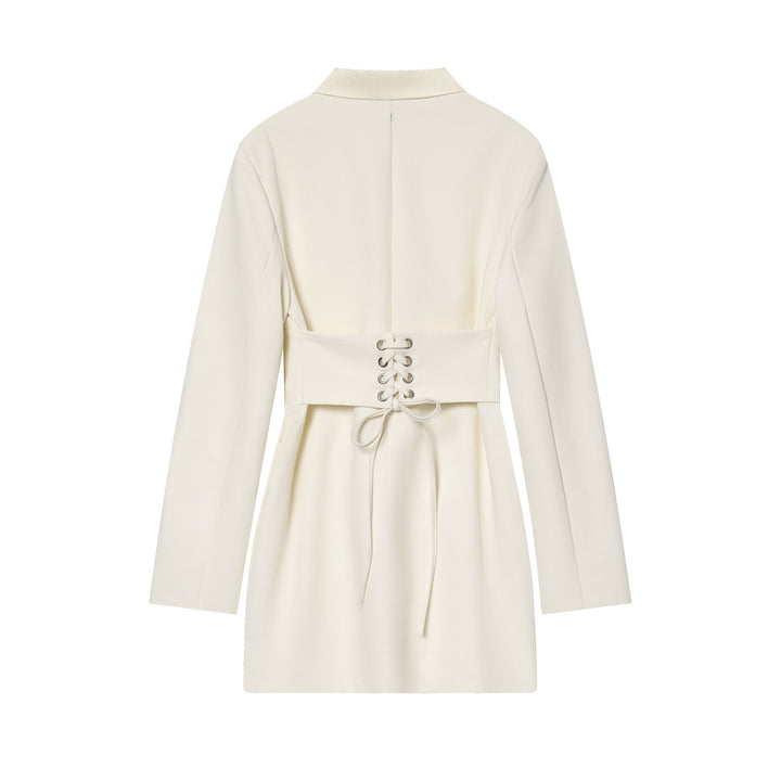 Tailored Mini Dress with Back Tie for Waist Fitting - MARIOLA