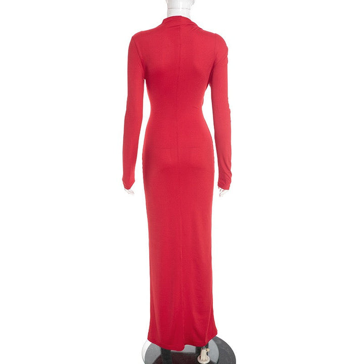 Maxi dress with ruching and neckline with buckle decoration - LUCI