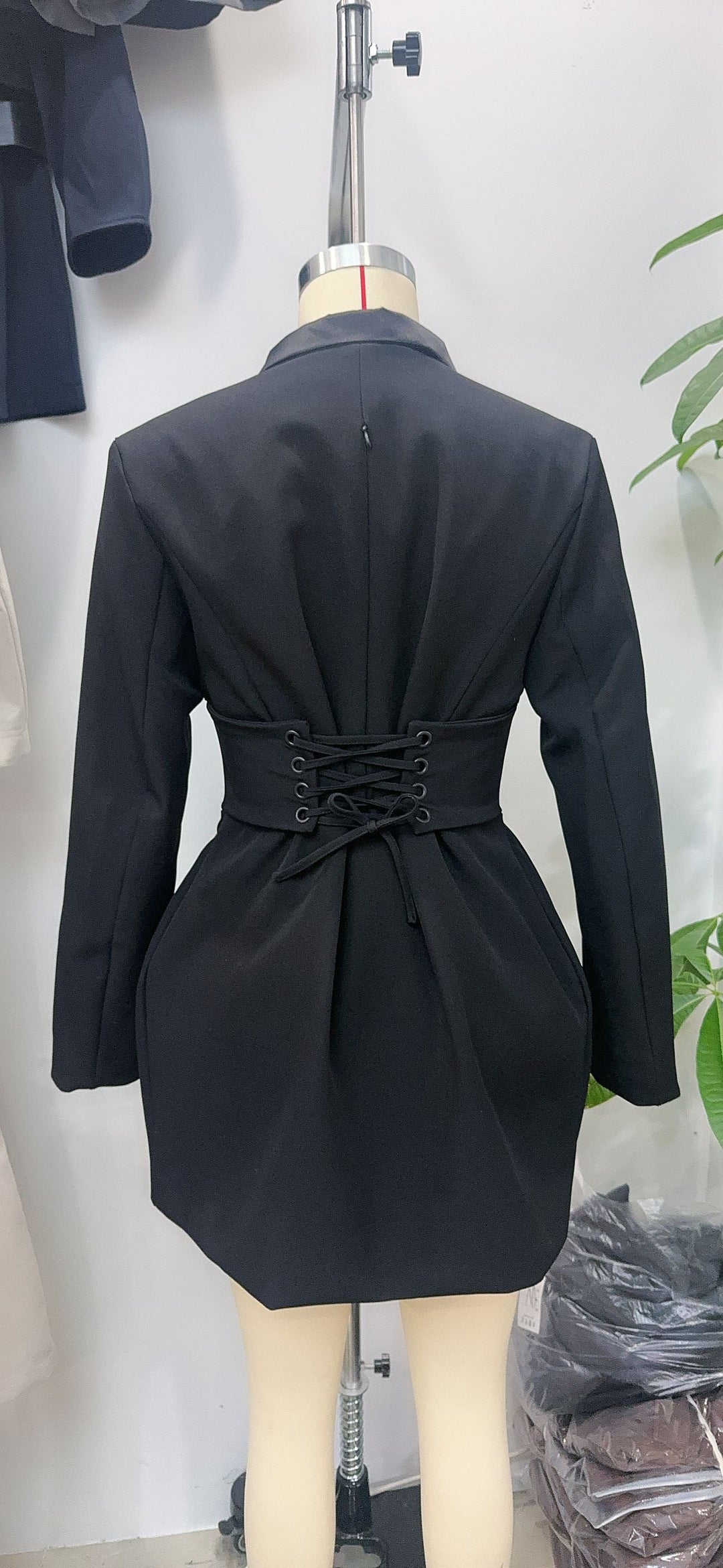 Tailored Mini Dress with Back Tie for Waist Fitting - MARIOLA