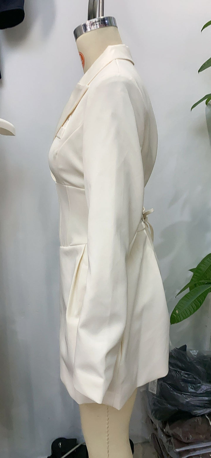 Tailored Mini Dress with Back Tie for Waist Fitting - MARIOLA