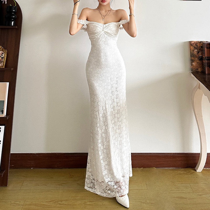 Off-the-shoulder maxi dress with a lace design - LINI