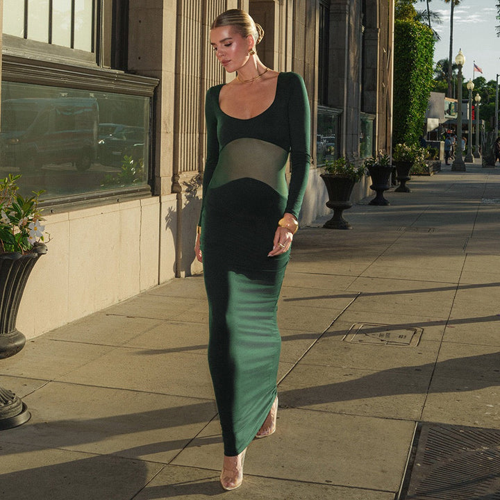 Elegant maxi dress with mesh design - LILI
