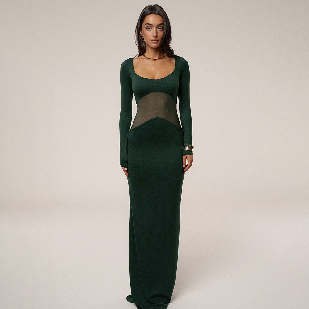 Elegant maxi dress with mesh design - LILI