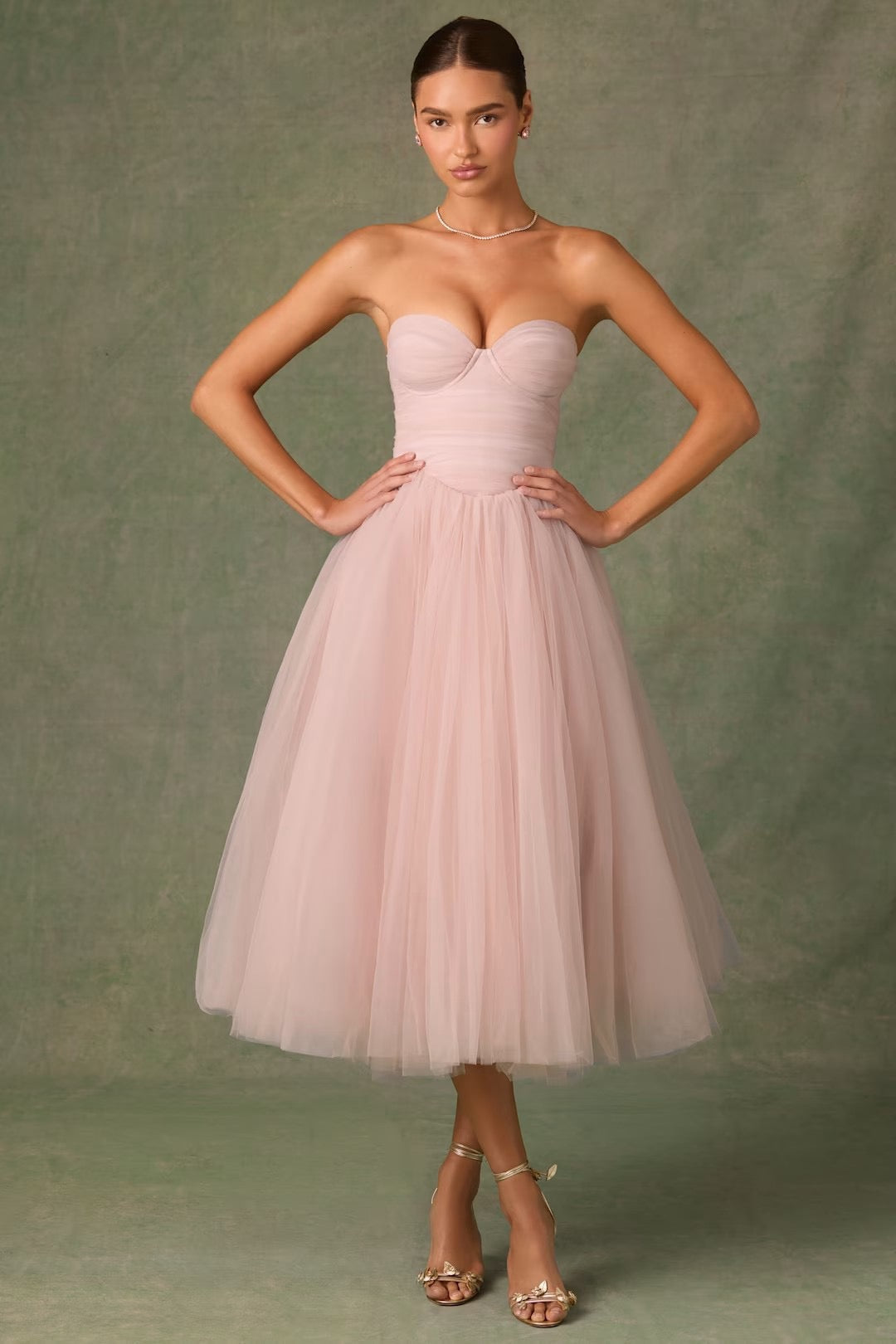 Strapless A-Line Midi Tulle Dress - LINI