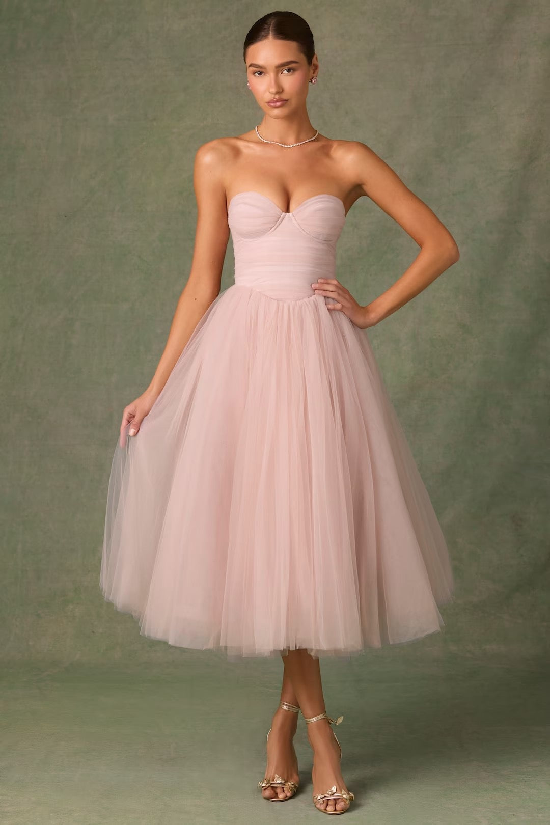 Strapless A-Line Midi Tulle Dress - LINI