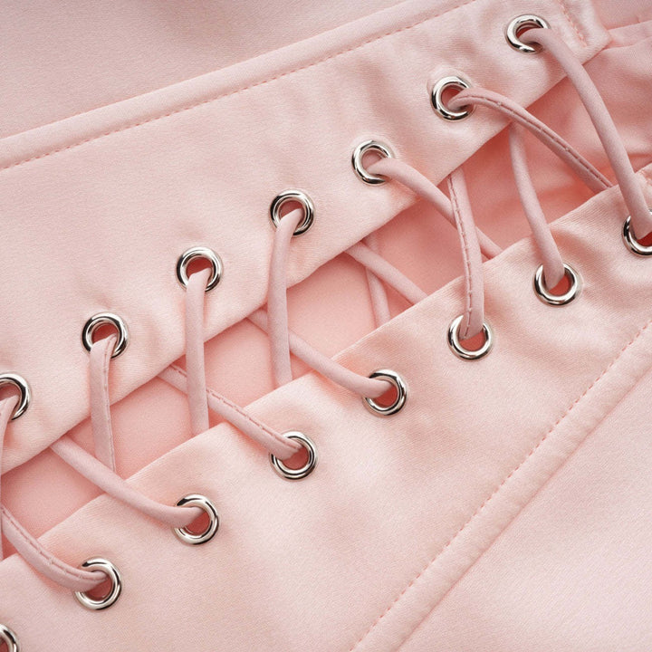 שמלת מקסי קשירה בגב להצמדה במותן בעיצוב חצאית שיפון בעיטור סאטן  - קאיה