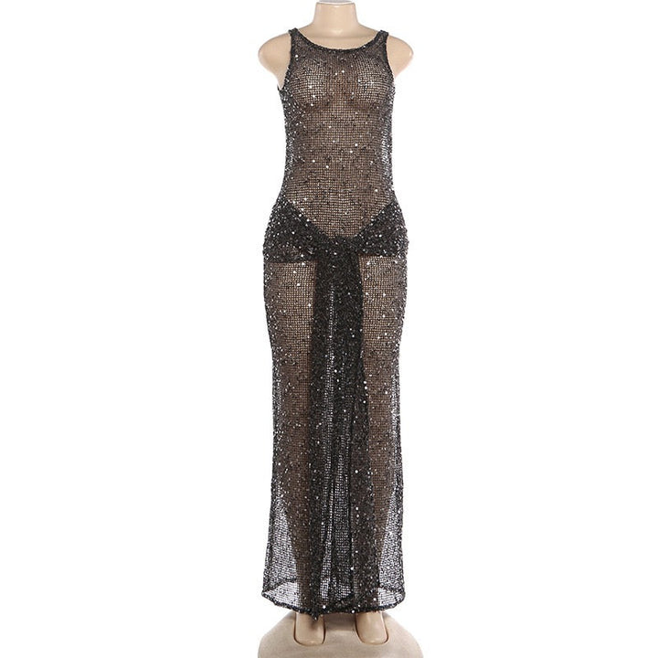Sequin maxi dress with a tie design - MOSE