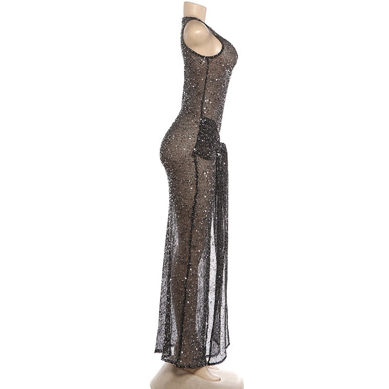 Sequin maxi dress with a tie design - MOSE