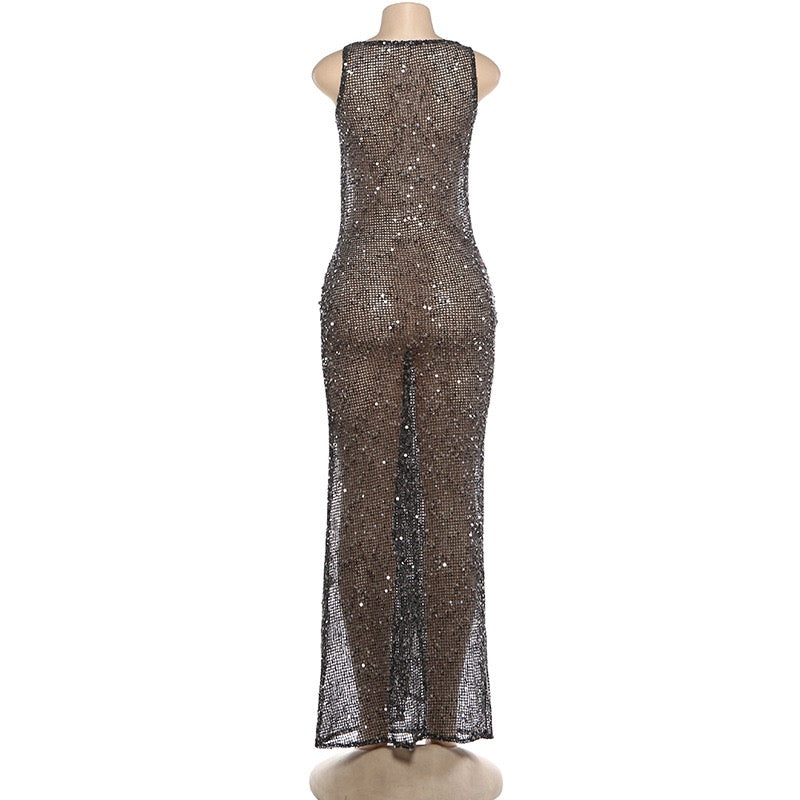 Sequin maxi dress with a tie design - MOSE
