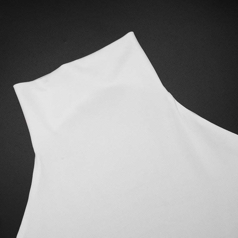 Mini Dress with Collar, Open Back, and Cross Pleated Design - Sheli